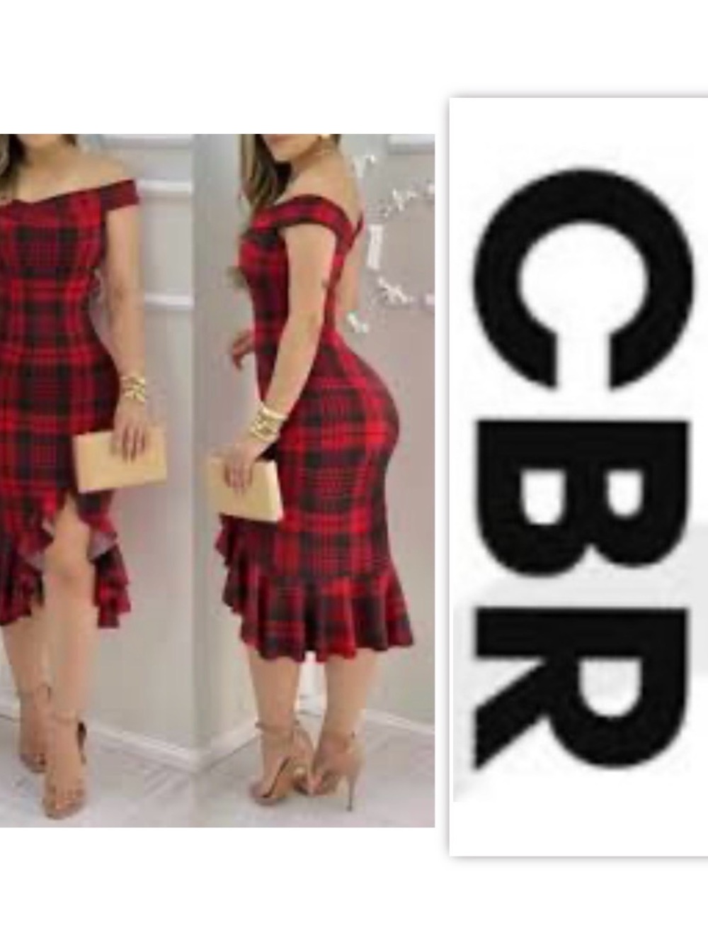 CBR Plaid Off Shoulder Midi Dress